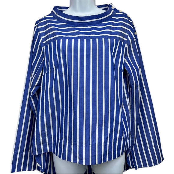 Sz 8 J Crew Blue White Striped Blouse NWT - Picture 2 of 6